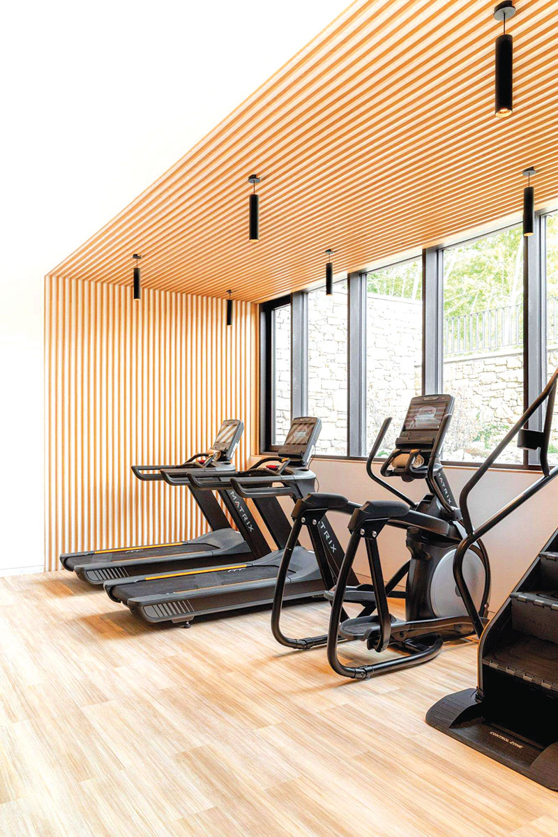 Ici, nous avons un aperçu des équipements de la salle de fitness du Spa L’Occitane du Relais & Châteaux Le Couvent des Minimes*****, récemment installés par les équipes de Matrix.